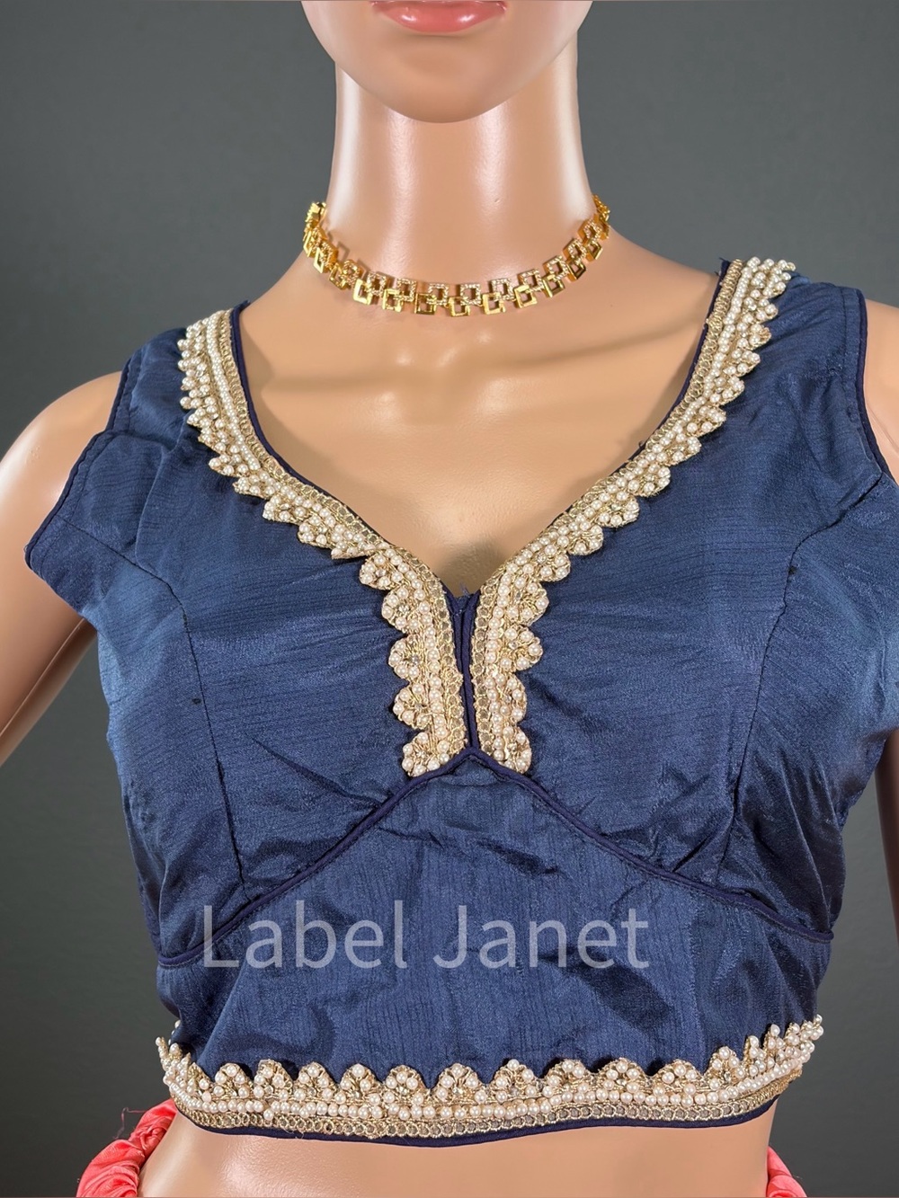 Embellished Navy Readymade blouse for saree (Bust - 38”),Brand new